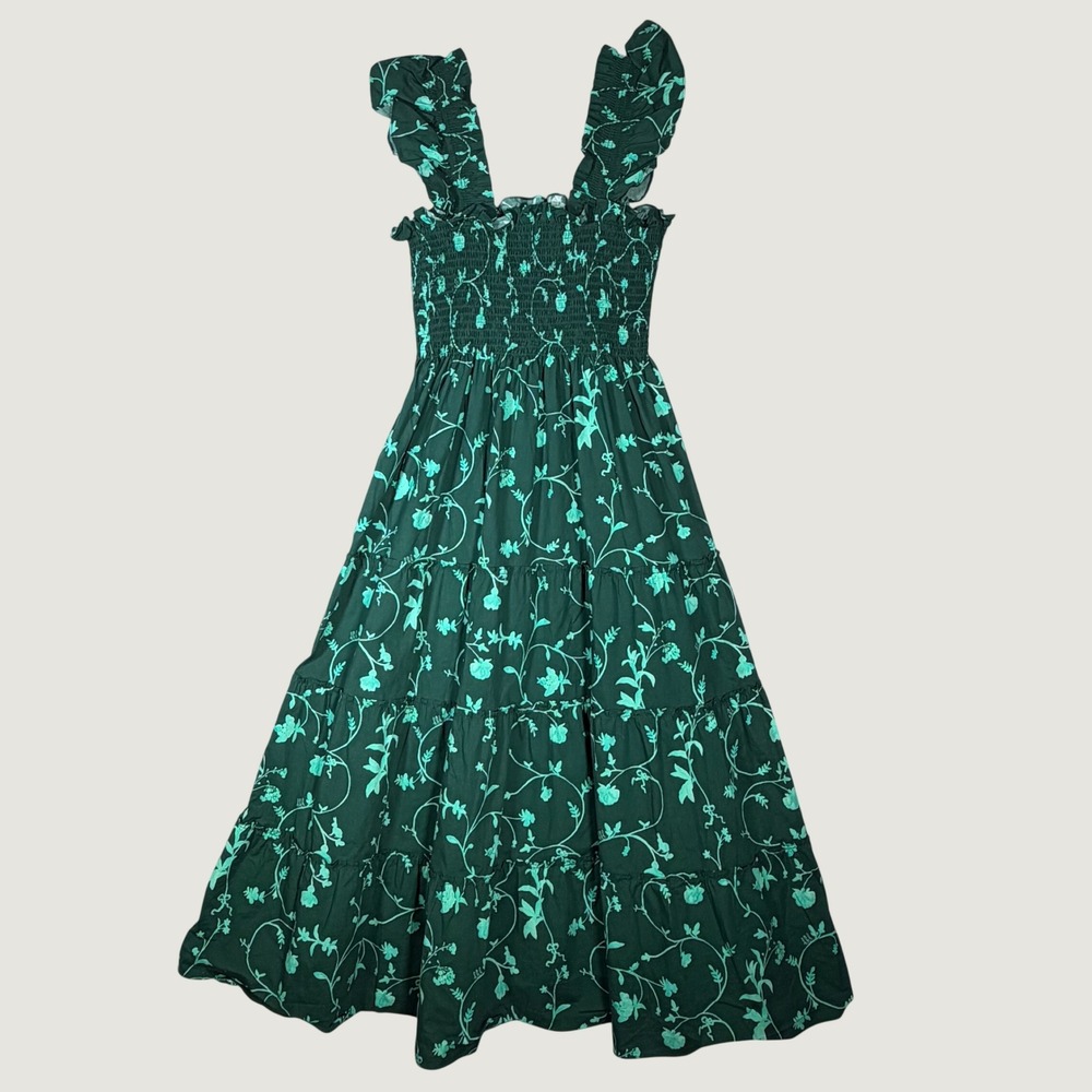 Hill House Home The Ellie Nap Dress Women XS Green Botanical Floral Smocked Midi - Picture 6 of 9